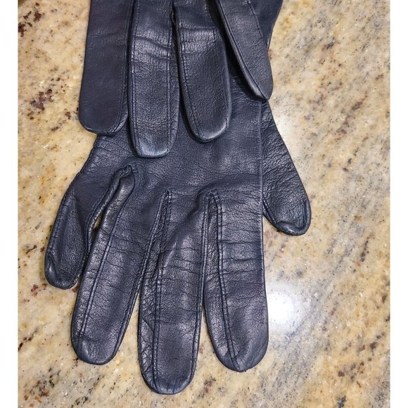 Vintage Size S/M 6.5 Blue Leather Formal 11.5" Long Gloves Stitching Detail - Picture 3 of 10
